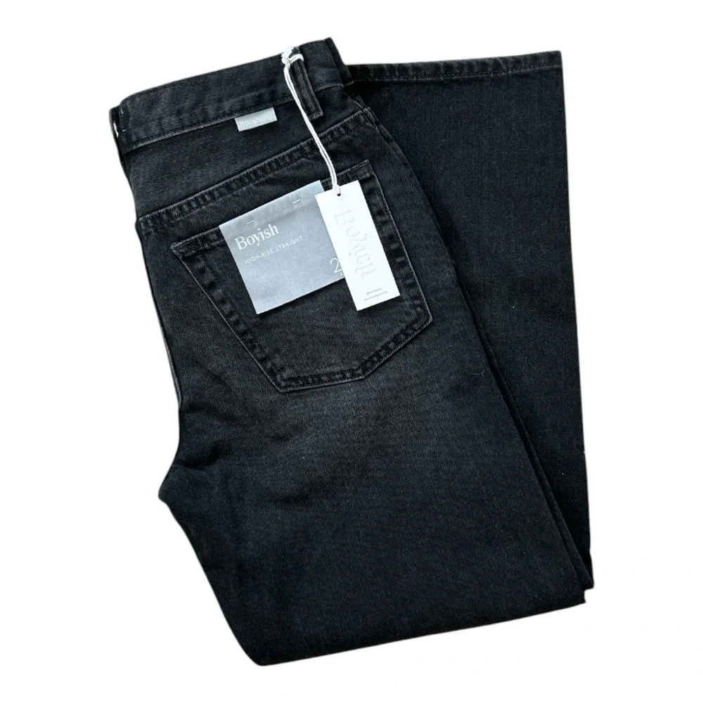 Boyish By Her Tommy The Hustler Black High Rise Straight Leg Button Fly Jeans
